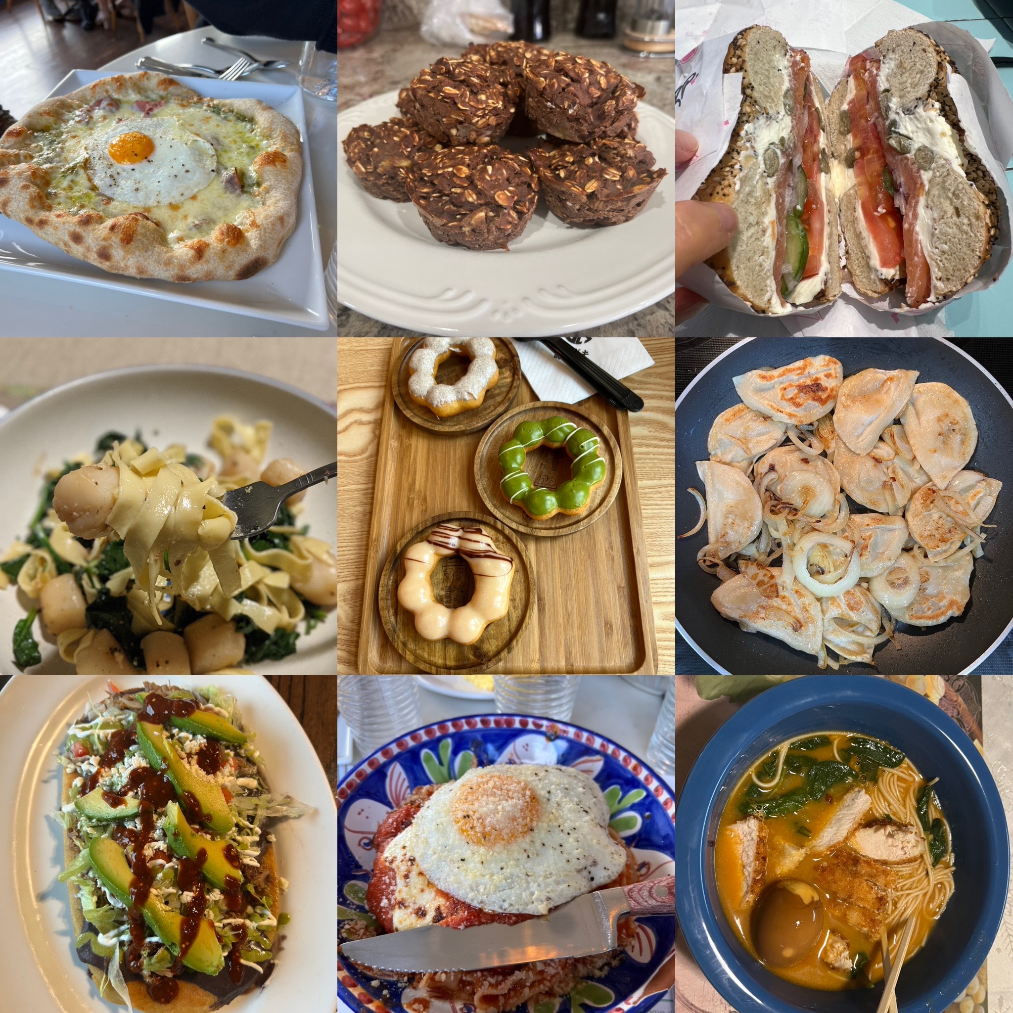 Collage of healthy meals and snacks.