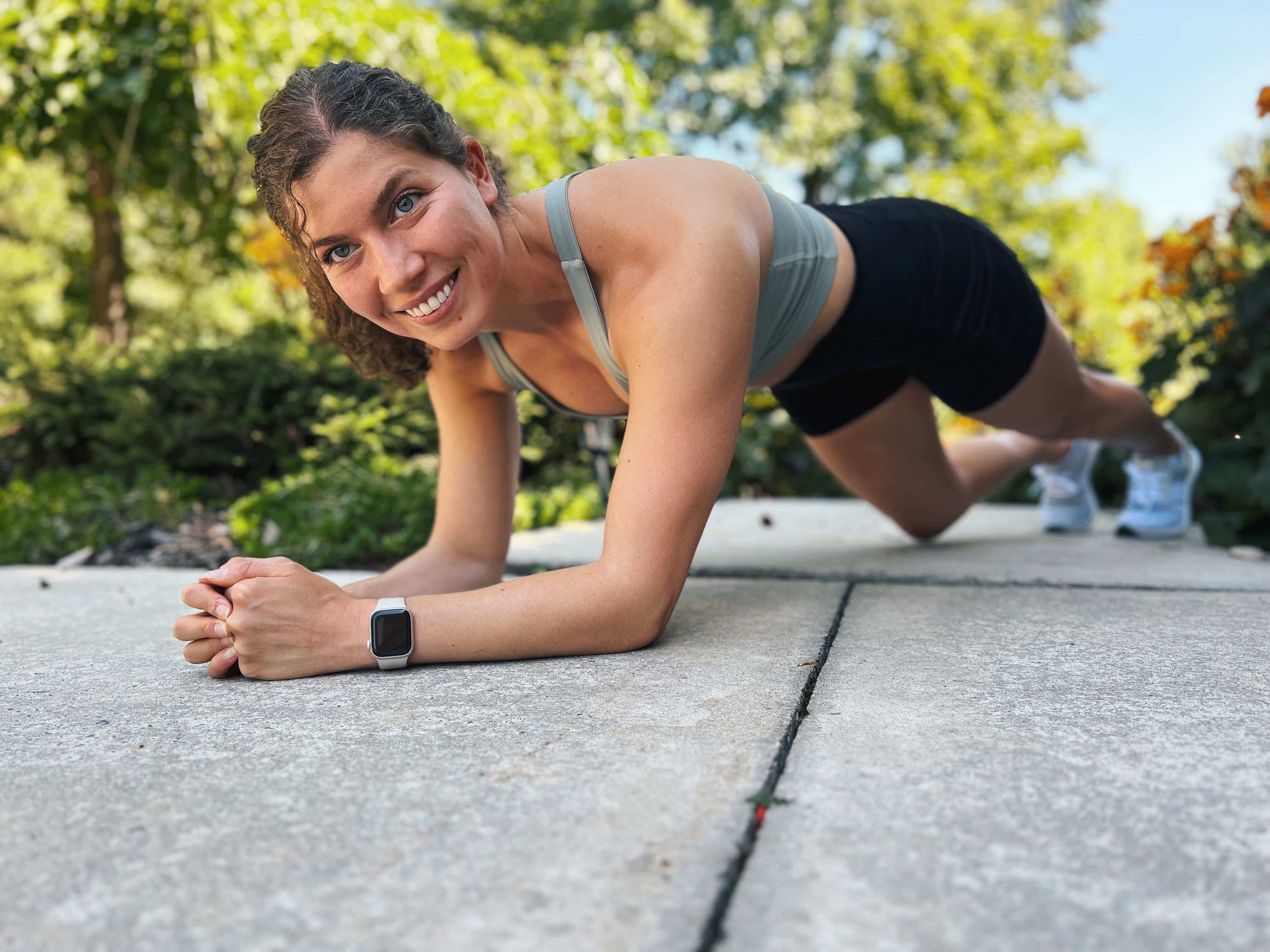 Fitness trainer performing a plank.